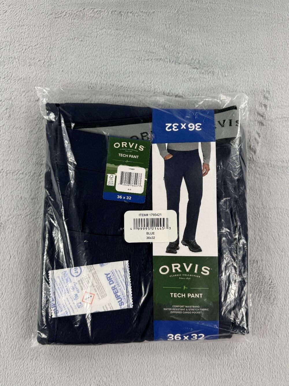 Orvis Men's Tech Pants 36x32 Blue Performance Hiking Stretch BNWT